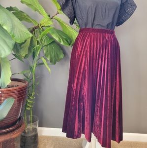 Long Velvet Accordian Burgundy Skirt